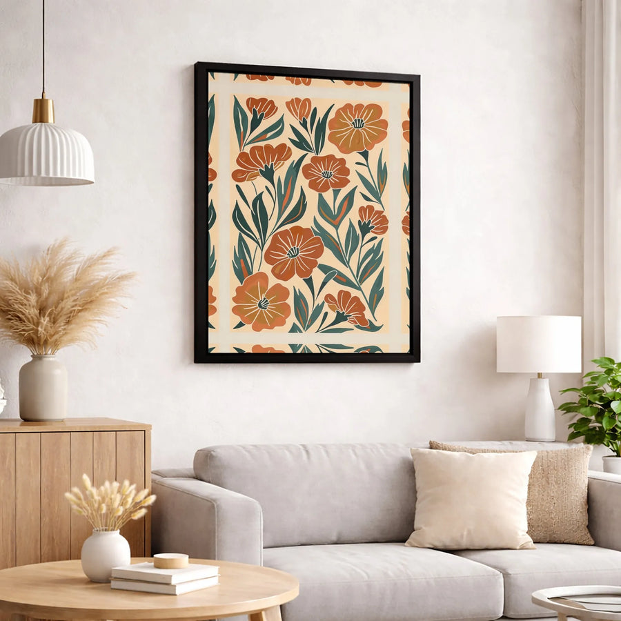 Retro Floral Canvas Wall Art | Mid-Century Modern Botanical Print | Premium Gallery-Wrapped 1.25" Profile | Earthy Tone Aesthetic Decor
