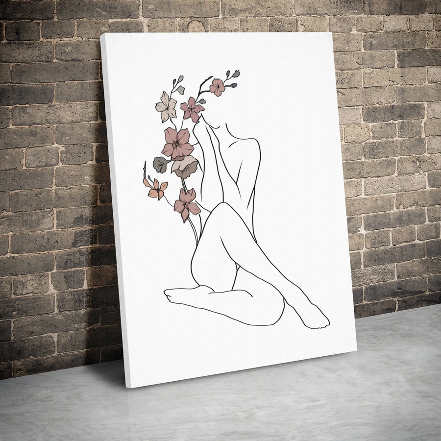 Abstract Woman Line Art Canvas | Minimalist Botanical Floral Sketch | Premium 1.25 Inch Gallery Wrap | Modern Home Decor Wall Art Gift