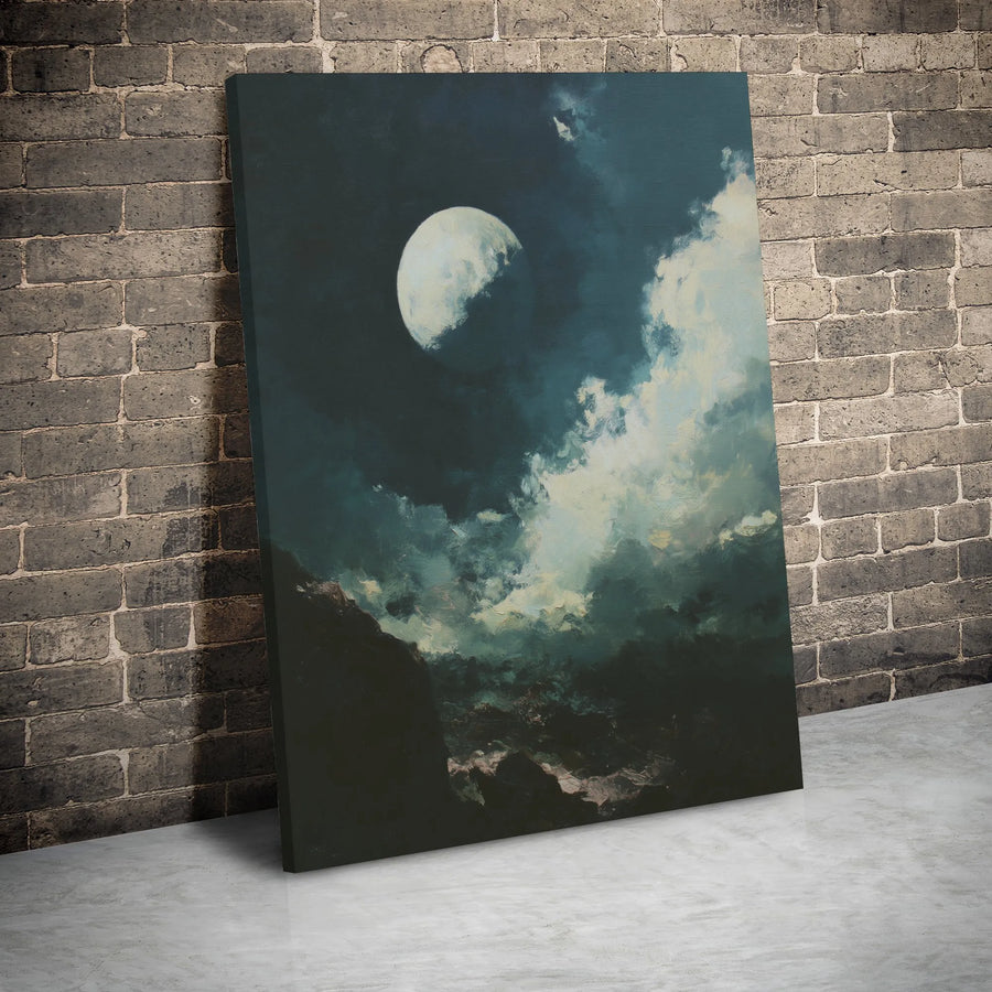 Moody Night Sky Canvas Print | Impressionist Moon and Clouds Over Mountains Wall Art | Premium Gallery Wrapped Decor | Gift for Nature Lovers