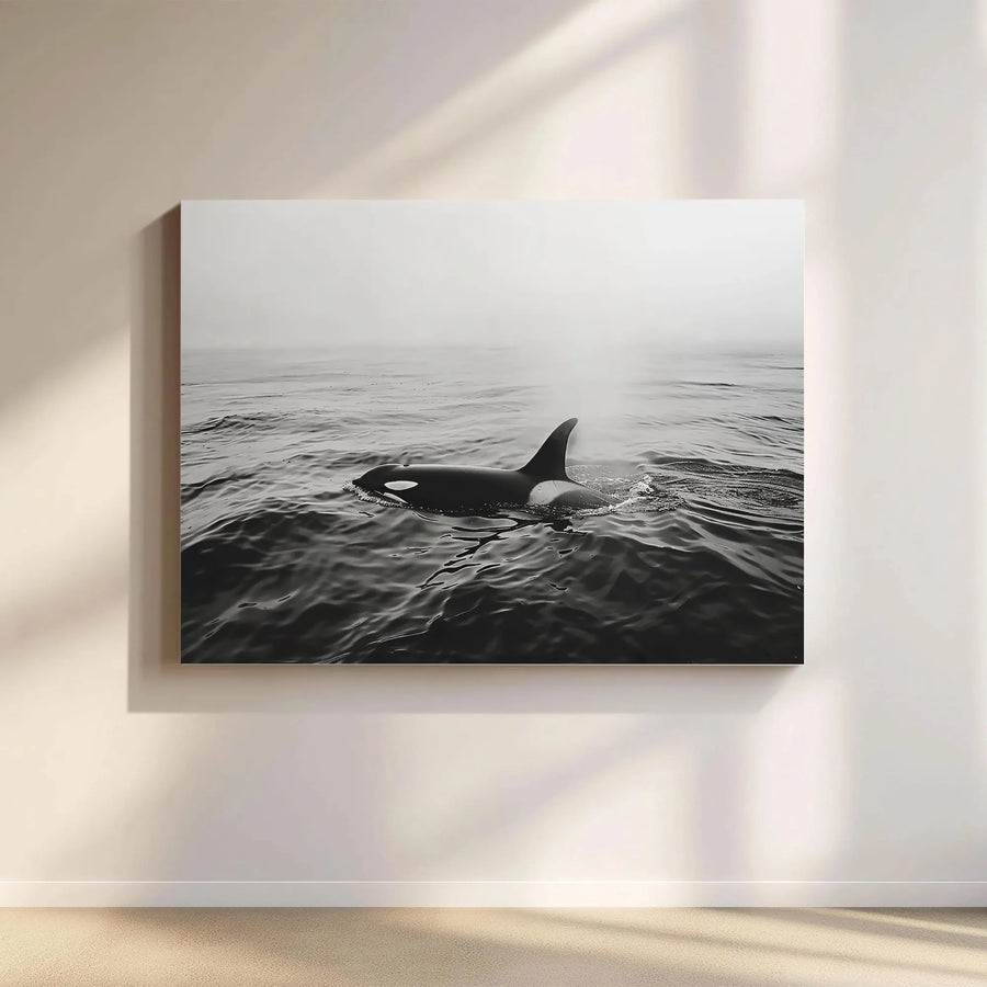 Orca Canvas Wall Art | Black and White Killer Whale Photography | Premium Gallery Wrap | Modern Coastal Home Decor Gift for Ocean Lover