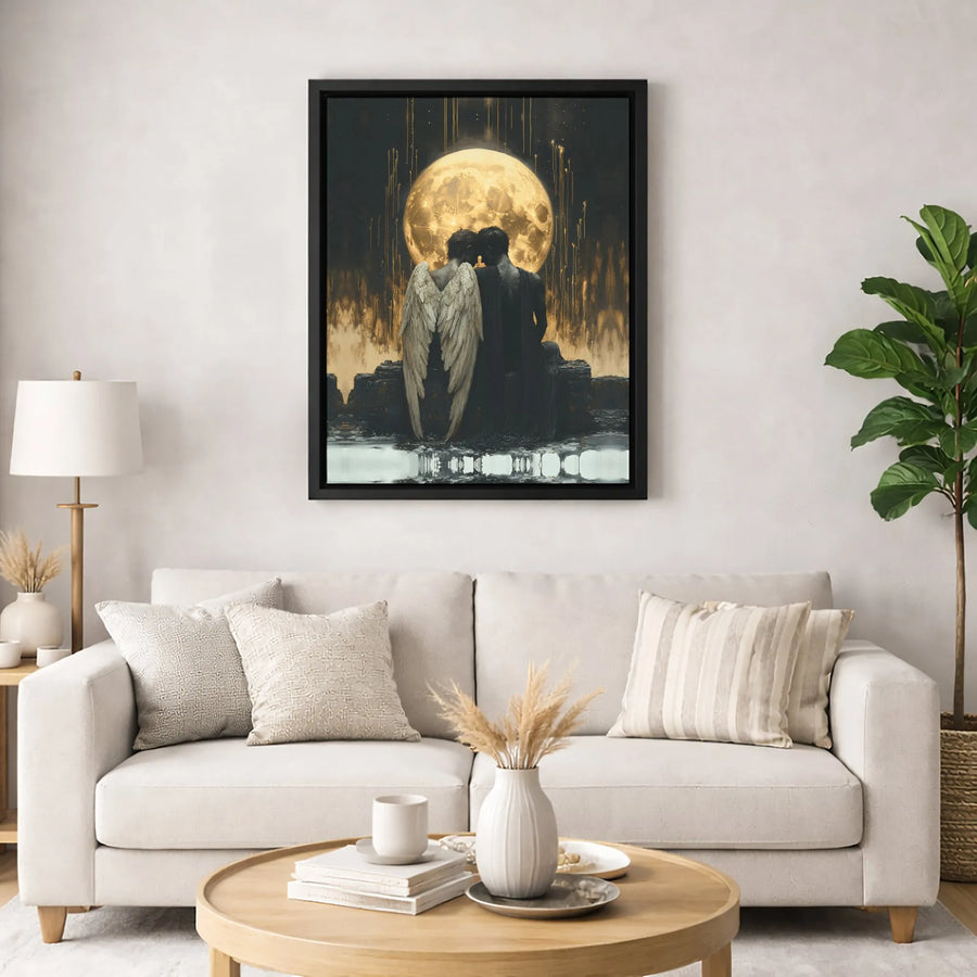 Angel and Demon Canvas Art | Romantic Fantasy Gothic Wall Decor | Premium 1.25-Inch Thick Gallery Wrap | Unique Anniversary Gift for Couples