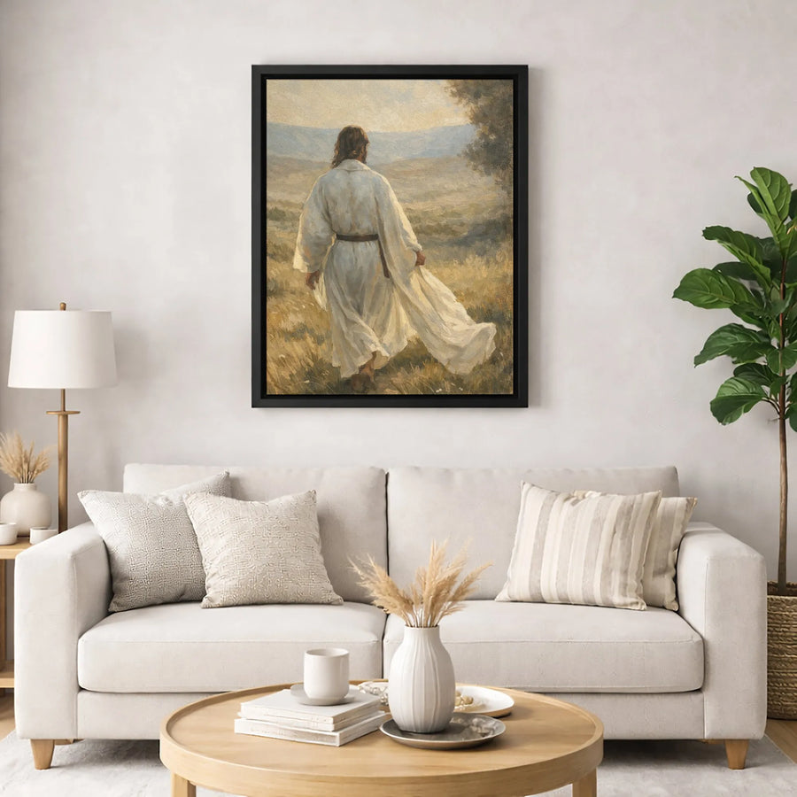 Jesus Walking In Field Canvas Art | Religious Wall Decor | Premium Fade-Resistant Gallery Wrap | Christian Spiritual Home Gift