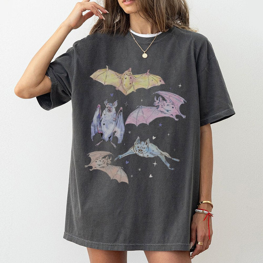 Pastel Bat T-Shirt | Whimsigoth Spooky Cute Graphic Tee | Premium 100% Cotton | Gift for Halloween Lovers and Goblincore Aesthetic Fans