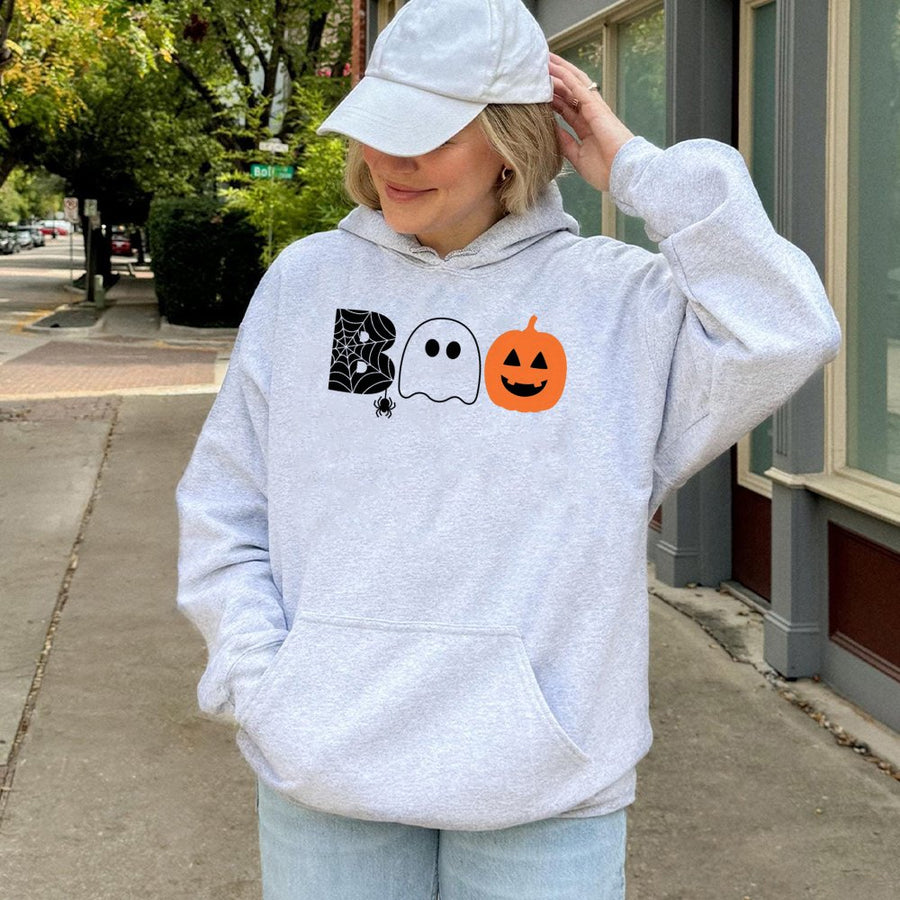 Boo Halloween Hoodie | Spooky Ghost and Pumpkin Graphic | Premium Cotton Blend | Funny Fall Gift for Women and Men