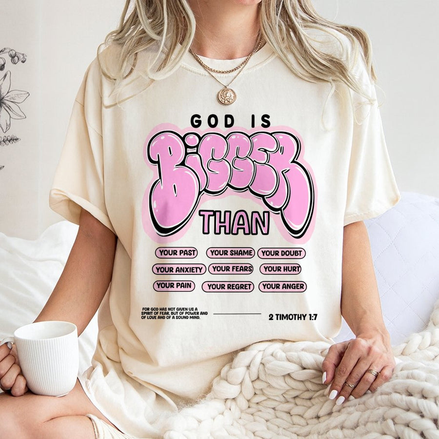 God Is Bigger Than T-Shirt | Christian Bible Verse Graphic Tee | 100% Cotton Premium Quality | Inspirational Faith-Based Gift For Men And Women