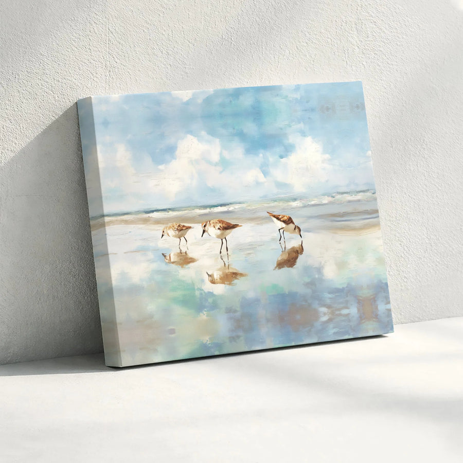 Sandpiper Beach Canvas Wall Art | Peaceful Seascape Painting Print | Premium Thick Gallery Wrapped Canvas | Coastal Home Decor Gift