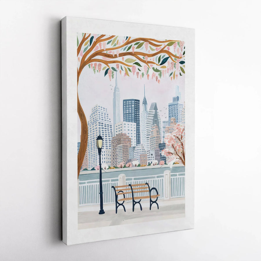 New York City Skyline Canvas Wall Art | Spring Blossom Park Scene | Gallery Wrapped 1.25" Profile | Premium NYC Decor Gift for Urban Lovers