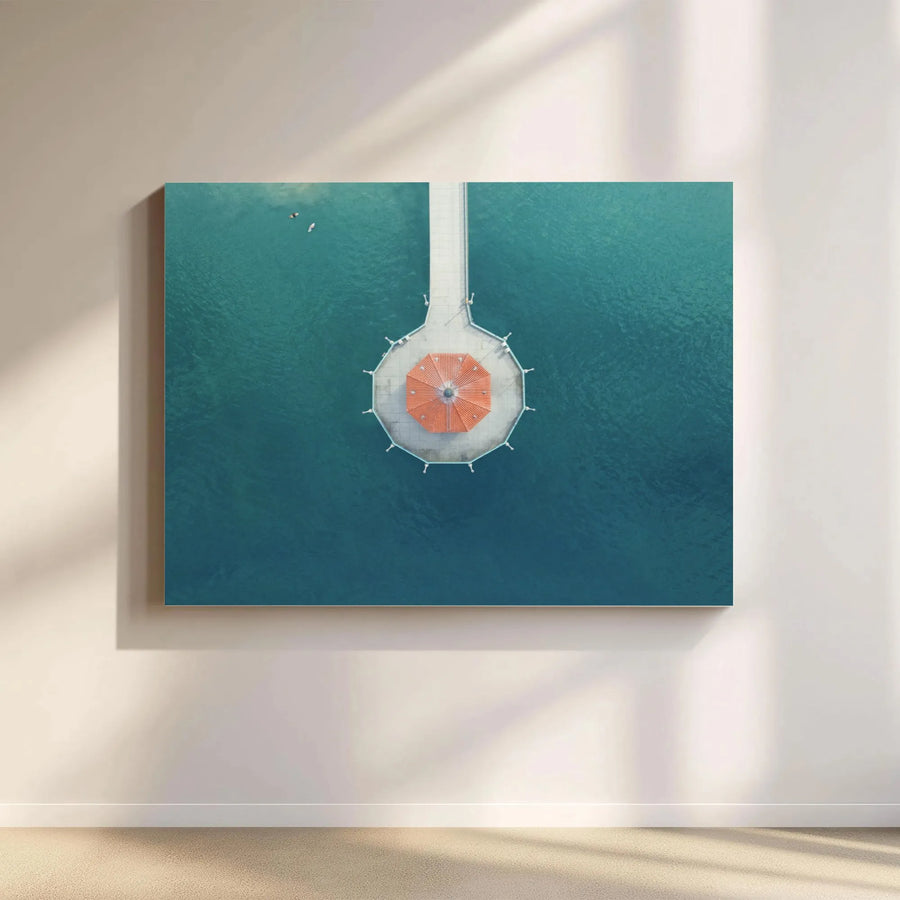 Aerial Pier Canvas Wall Art | Minimalist Top-Down Ocean Drone Art | Premium Gallery Wrapped Canvas | Modern Coastal Home Decor Gift