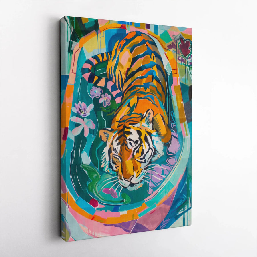 Colorful Tiger Canvas Wall Art | Abstract Floral Animal Painting | Premium 1.25 Inch Gallery Wrap | Modern Home Office Decor Gift