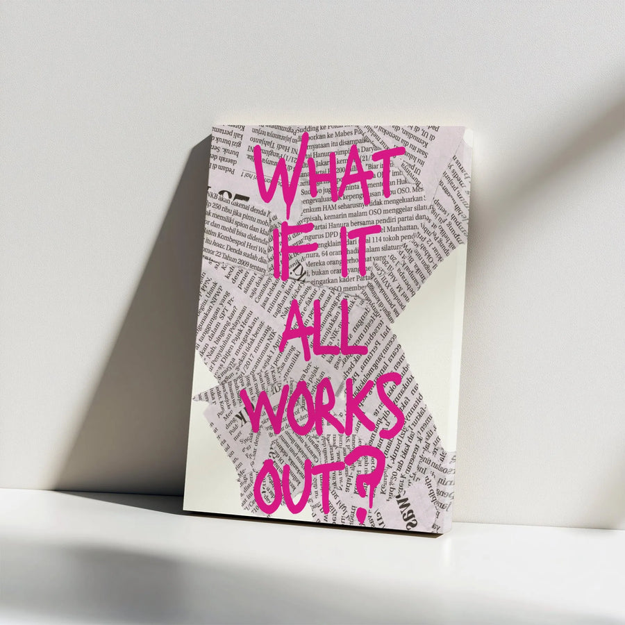 What If It All Works Out Canvas Wall Art | Motivational Newspaper Collage Print | Premium Gallery Wrap Decor | Inspirational Quote Gift for Home Office