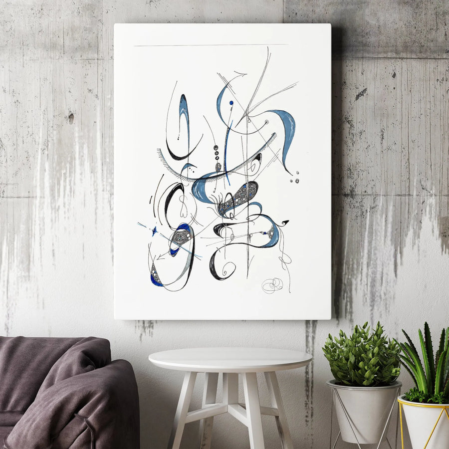 Modern Abstract Canvas Print | Minimalist Blue and Black Sketch Art | Thick Gallery Wrap Canvas | Premium Office & Home Decor Gift