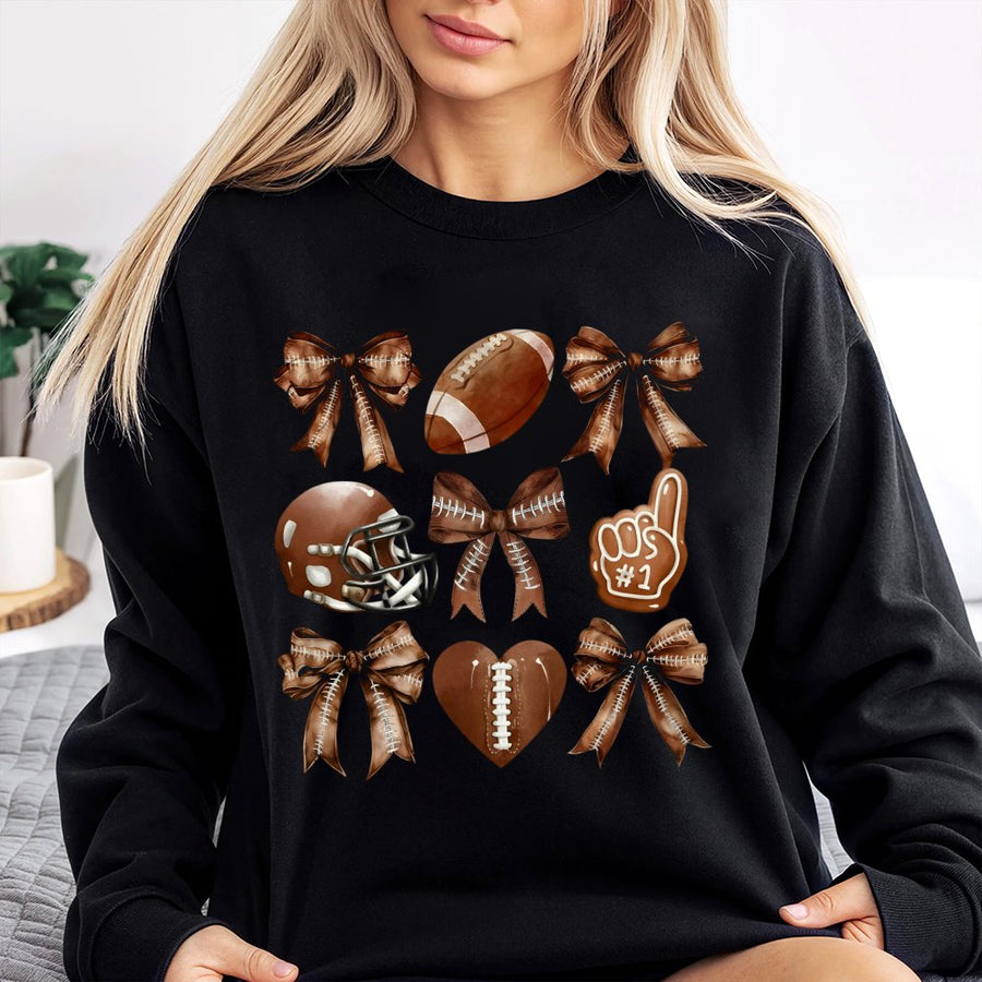 Coquette Football Bow Sweatshirt | Aesthetic Sports Graphic Tee | Cotton-Blend Premium Crewneck | Trendy Fall Gameday Gift for Her