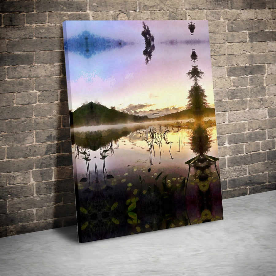Abstract Lake Landscape Canvas | Surreal Nature Wall Art | Premium 1.25 Inch Gallery Wrap | Modern Home Office Decor Gift