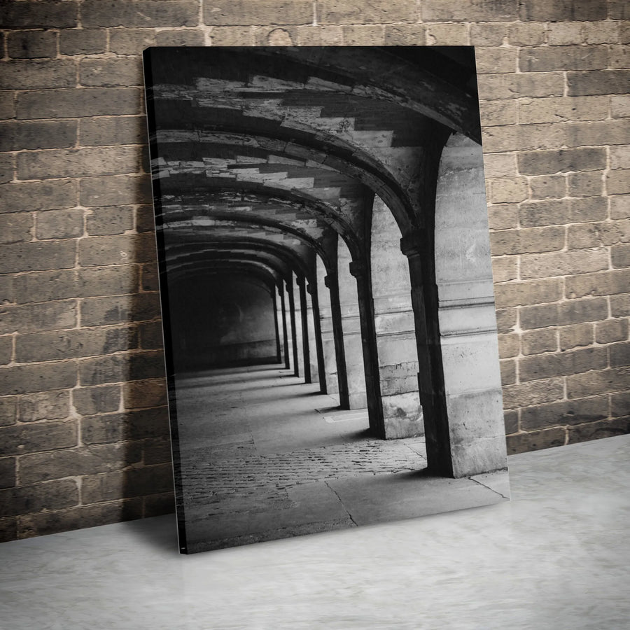 Parisian Archway Vertical Canvas | Black and White Architectural Photo Print | Premium Gallery Wrap Wall Art | Collector's Gift for Modern Home Decor