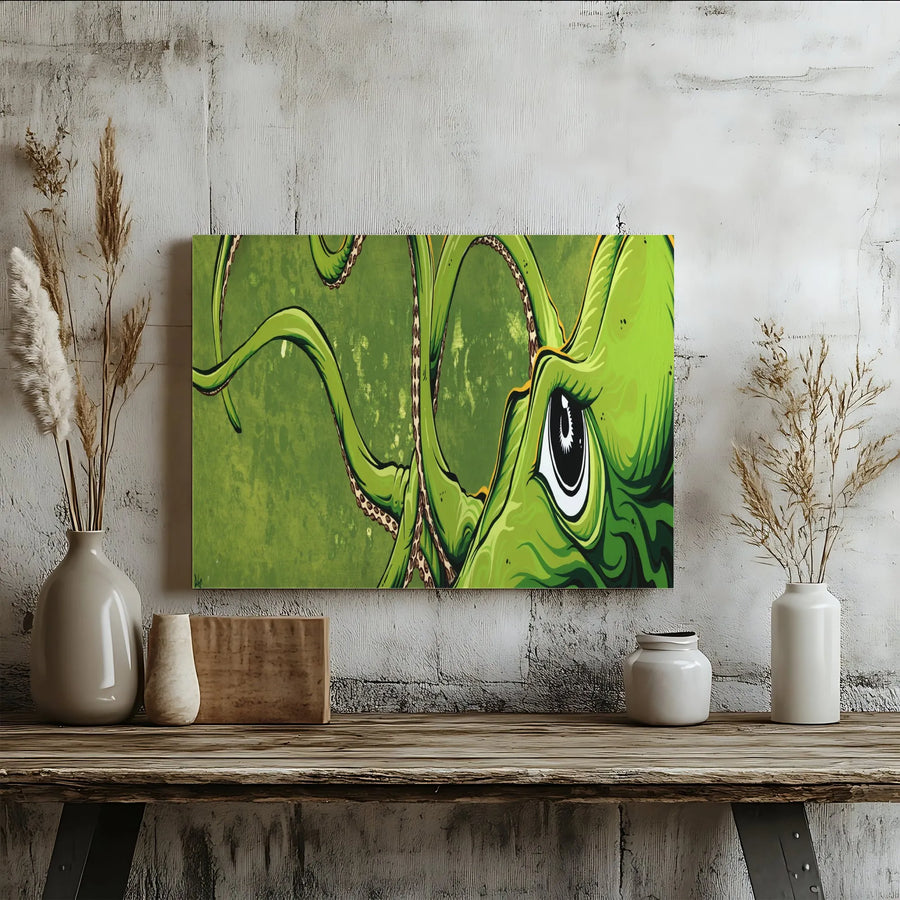 Giant Kraken Canvas Wall Art | Panoramic Green Sea Monster Print | Premium Fade-Resistant Canvas | Unique Collector's Decor for Fantasy Fans