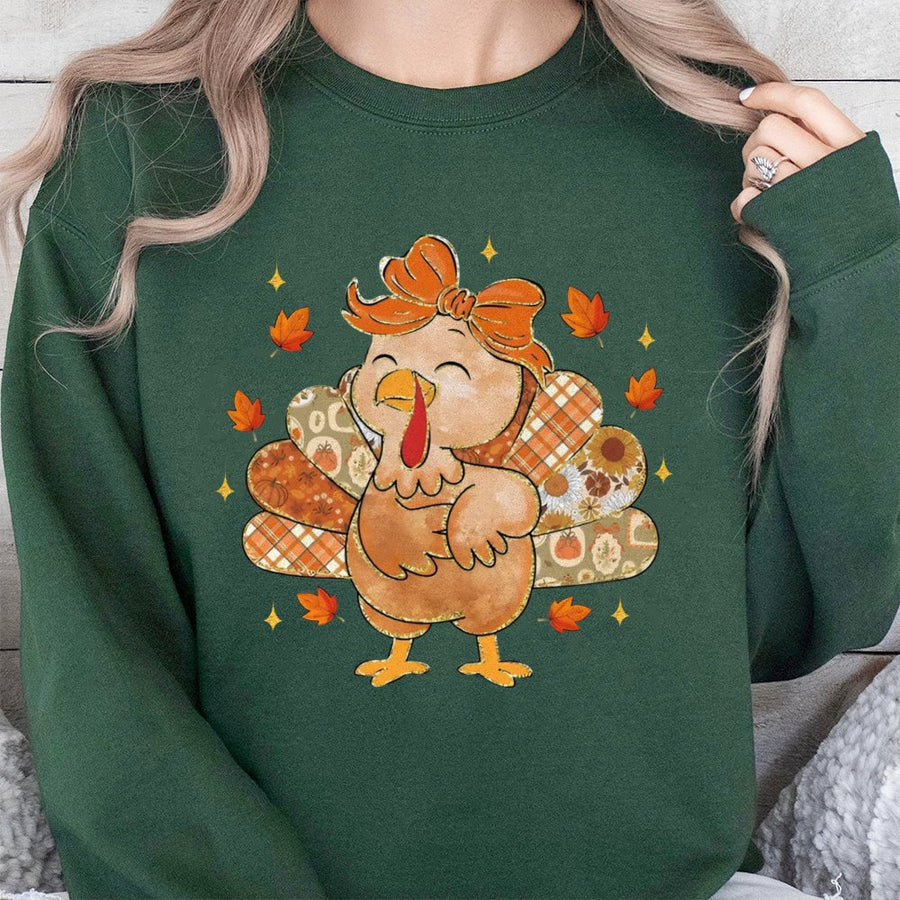 Cute Turkey Thanksgiving Sweatshirt | Plaid Autumn Harvest Graphic | Soft Cotton-Poly Blend | Cozy Holiday Gift for Women