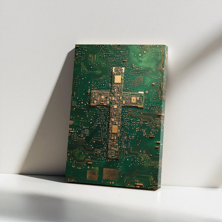 Circuit Board Cross Canvas Print | Christian Technology Art Decor | Premium Gallery Wrapped Canvas | Gift for Christian Engineer or Techie