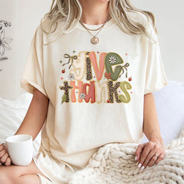 Give Thanks T-Shirt | Preppy Coquette Bow Fall Aesthetic | 100% Cotton Premium Tee | Cute Thanksgiving Outfit Gift for Her