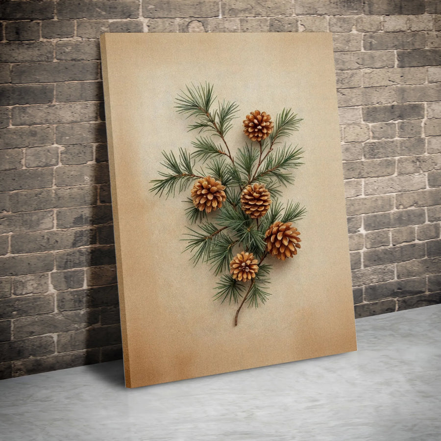 Pine Branch Botanical Wall Art | Vintage Pinecone Illustration | Premium 1.25-Inch Gallery Canvas | Rustic Farmhouse Home Decor Gift