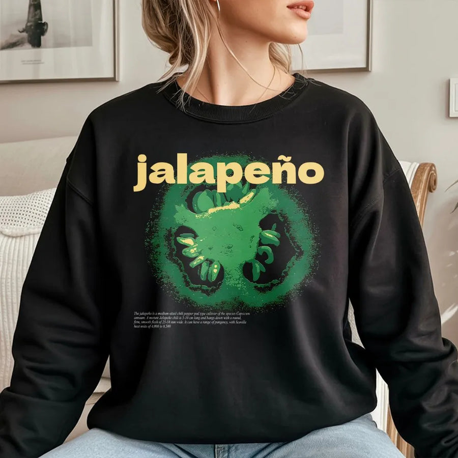 Jalapeño Sweatshirt | Spicy Foodie Graphic with Botanical Art Detail | Premium Cotton Blend | Gift for Spicy Food Lover