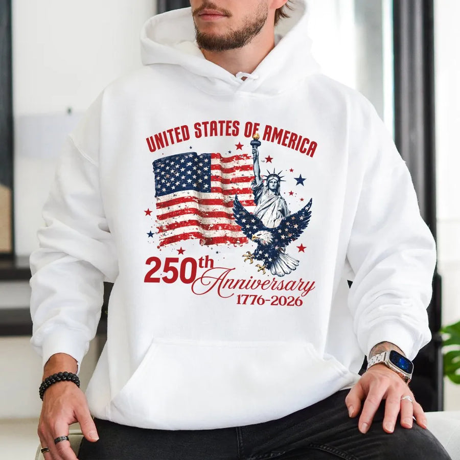 USA 250th Anniversary Hoodie | Vintage American Flag 1776-2026 Design | Premium Cotton-Blend | Patriotic 4th of July Collector's Gift