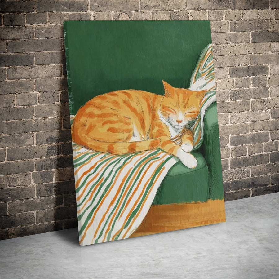 Orange Tabby Cat Wall Art | Sleeping Ginger Cat Sketch Canvas | Premium 1.25-inch Gallery Wrap | Cozy Home Decor Gift for Cat Lovers