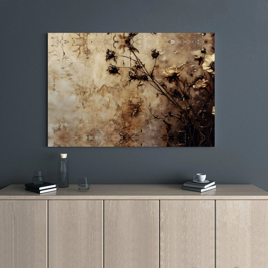 Abstract Dried Flower Canvas Art | Sepia Tone Textured Floral Wall Decor | 1.25-Inch Gallery Wrap Premium Print | Elegant Minimalist Home Interior Gift
