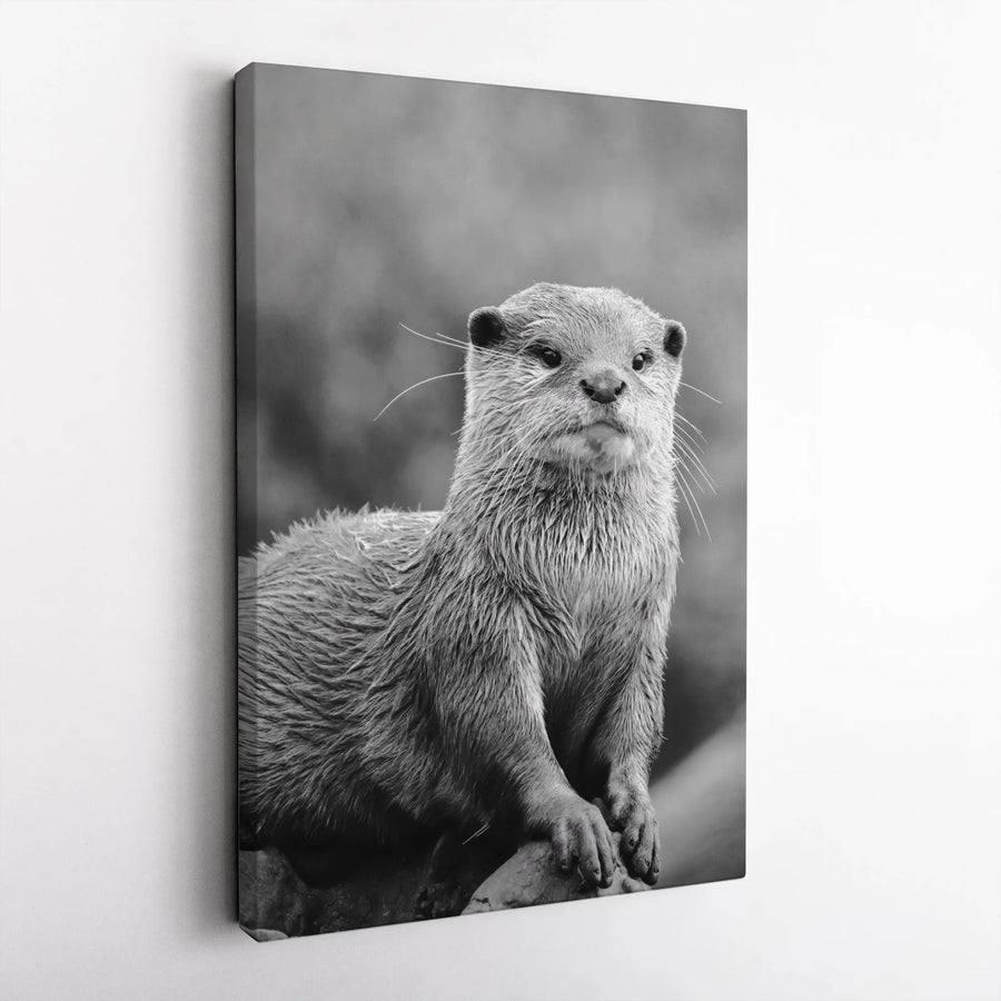 Otter Portrait Canvas Print | Black and White Wildlife Wall Art | Premium Gallery Wrapped Canvas | Nature Lover Gift for Home Office Decor