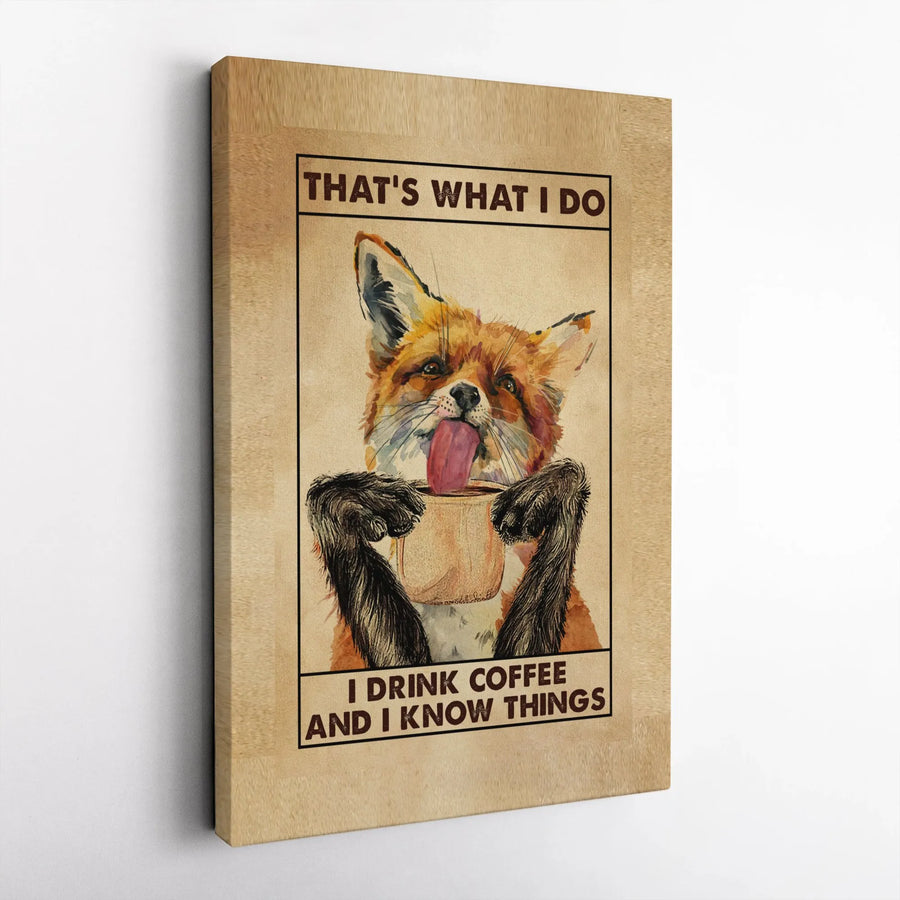 Fox Coffee Wall Art | Watercolor Animal Painting | Premium 1.25 Inch Gallery Canvas | Funny Kitchen Decor Gift
