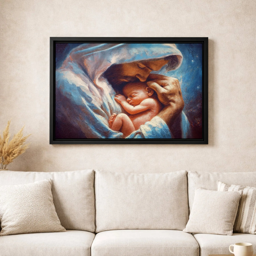 Jesus Holding Baby Canvas Art | Religious Christian Wall Decor | Gallery-Wrapped Premium Print | Baptism or Nursery Gift