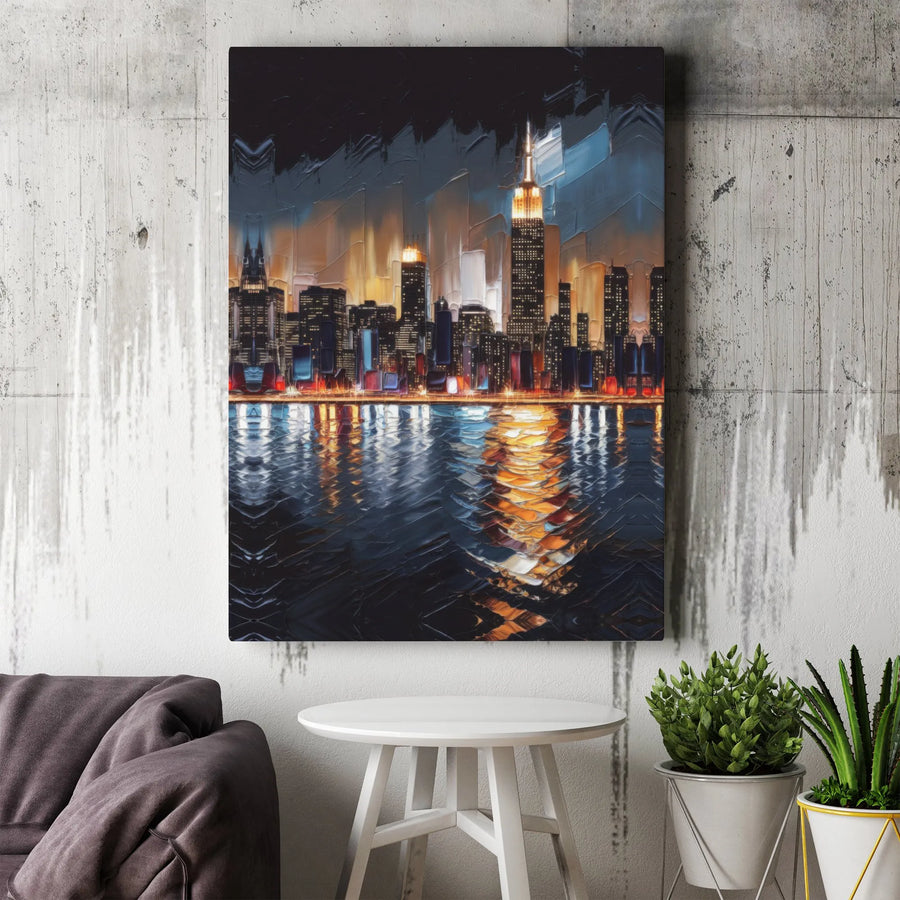 NYC Skyline Canvas Wall Art | Abstract Impasto Empire State Building | Premium Gallery Wrap Decor | Modern Cityscape Gift for Home Office