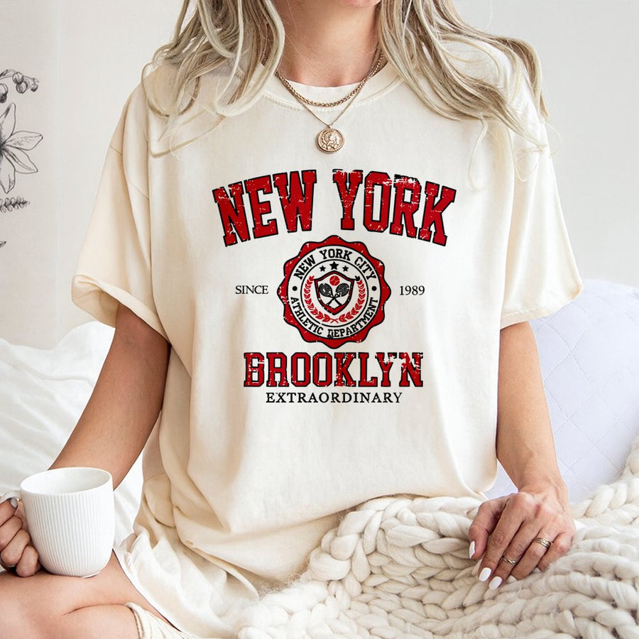 New York Brooklyn T-Shirt | Distressed Athletic Department Graphic | 100% Cotton Premium Tee | Vintage Style NYC Souvenir Gift For Men And Women