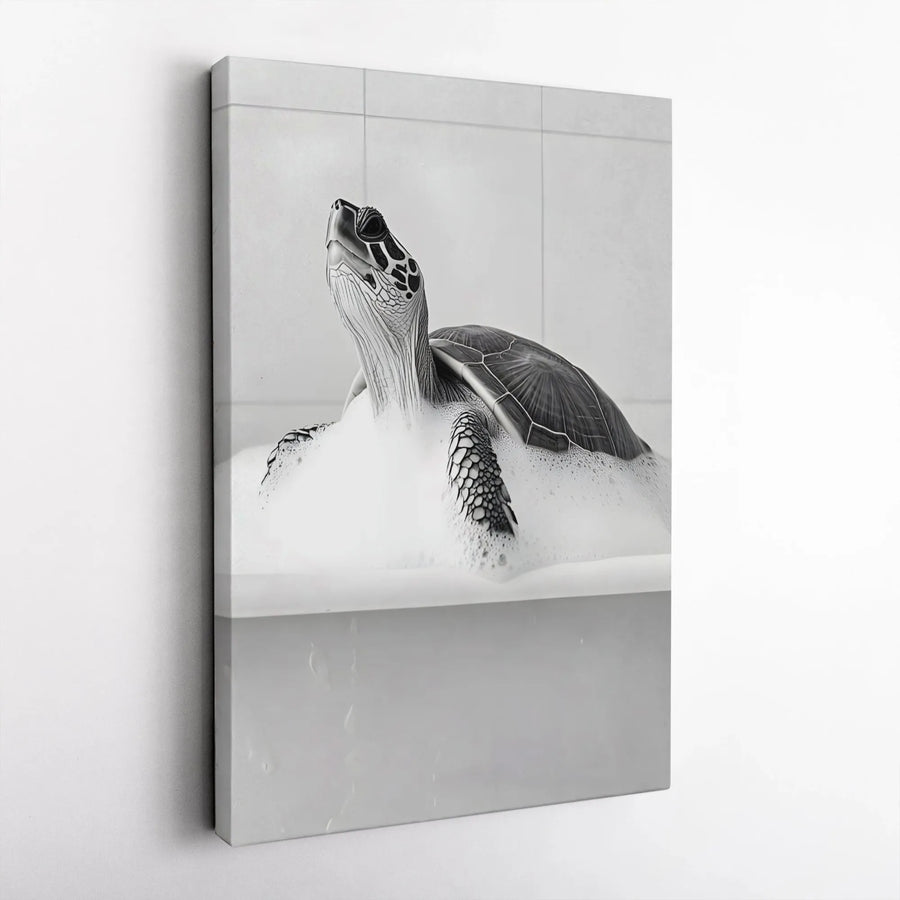 Sea Turtle Bubble Bath Canvas Wall Art | Funny Animal Bathroom Decor | Premium Gallery Wrap Print | Whimsical Coastal Home Office Gift