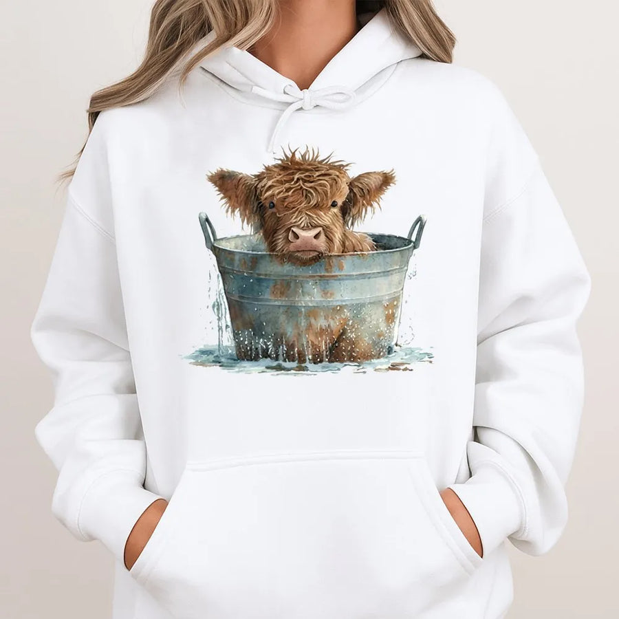 Highland Cow Hoodie | Watercolor Farm Animal Graphic | Premium Cotton Blend | Cute Animal Lover Gift for Women and Men