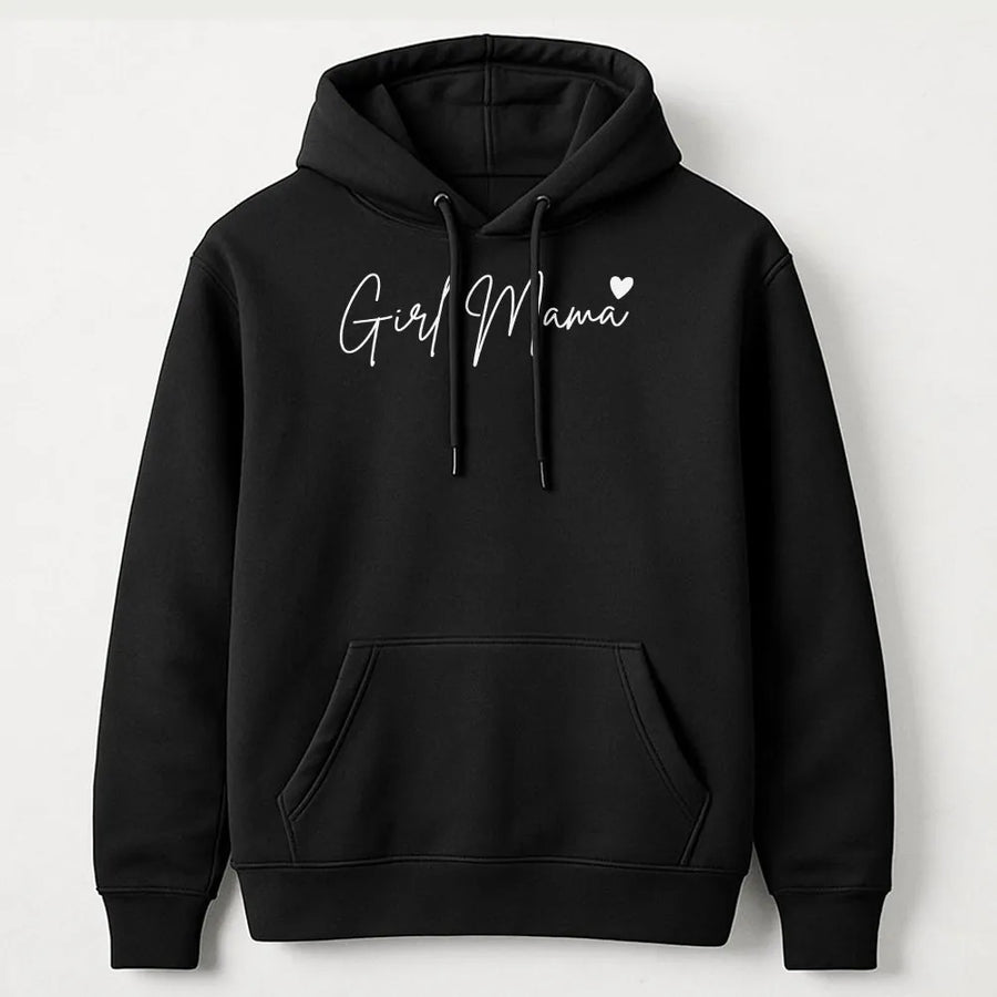 Girl Mama Hoodie | Cursive Script with Heart Design | Cozy Cotton Blend Pullover | Premium Mothers Day Gift for New Mom