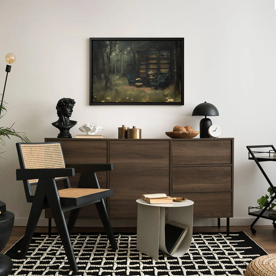 Surreal Forest Library Canvas Print | Moody Dark Academia Wall Art | Premium Gallery-Wrapped Gallery Quality | Unique Gift for Book Lovers