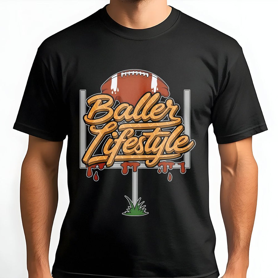 Baller Lifestyle Football T-Shirt | Drip Design Graphic Tee | 100% Premium Cotton | Athletic Sports Gift for Football Fans