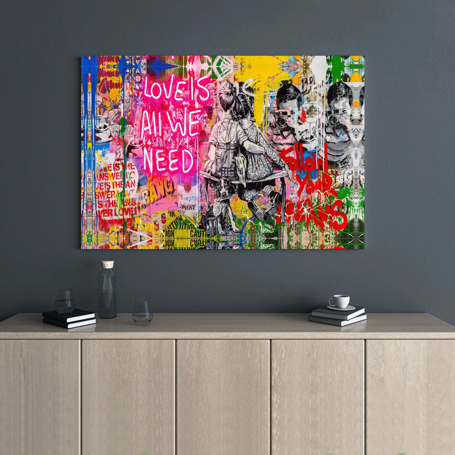 Love Is All We Need Canvas Print | Vibrant Graffiti Street Art | 1.25 Inch Gallery Wrap | Modern Home Decor Wall Art Gift