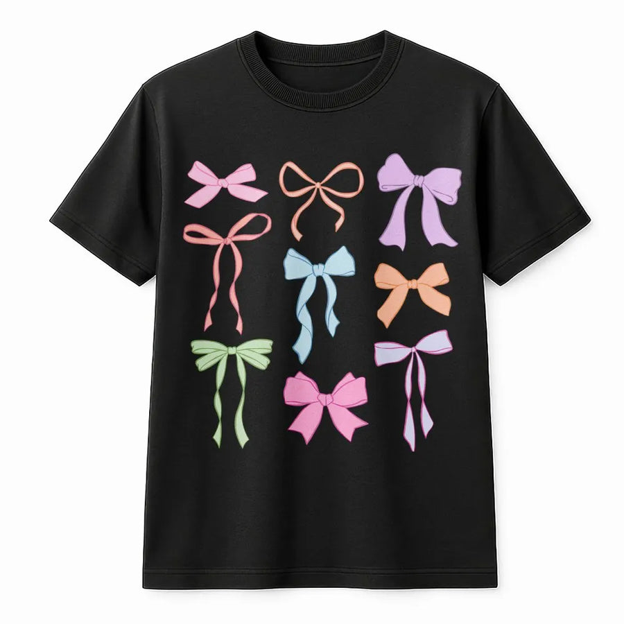 Coquette Pastel Bows T-Shirt | Aesthetic Ribbon Graphic Tee | Premium Cotton Soft Shirt | Trendy Gift For Her