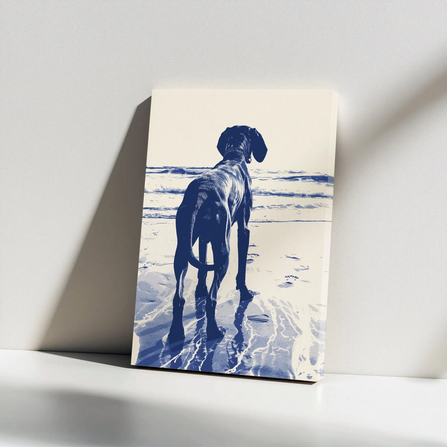 Great Dane Dog Wall Art | Coastal Beach Sunset Silhouette | Premium Gallery Wrapped Canvas | Gift For Dog Lovers & Modern Home Decor