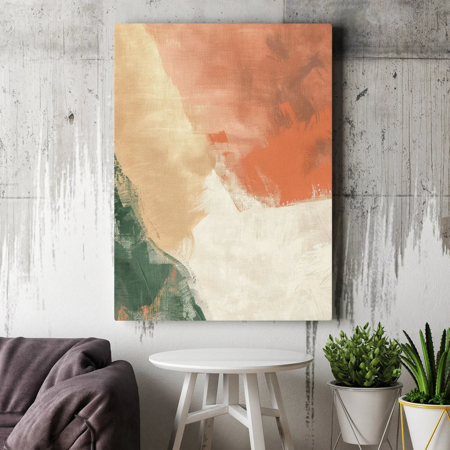 Modern Abstract Canvas Art | Burnt Orange Beige Green Minimalist Wall Decor | Premium Gallery Wrapped Print | Living Room Home Office Gift