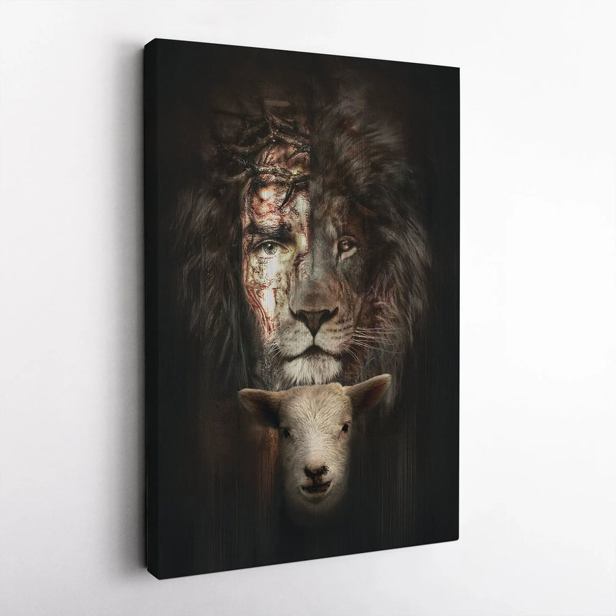 Jesus Lion and Lamb Wall Art | Lion of Judah Religious Canvas Print | Premium Fade-Resistant Gallery Wrap | Christian Home Decor Gift