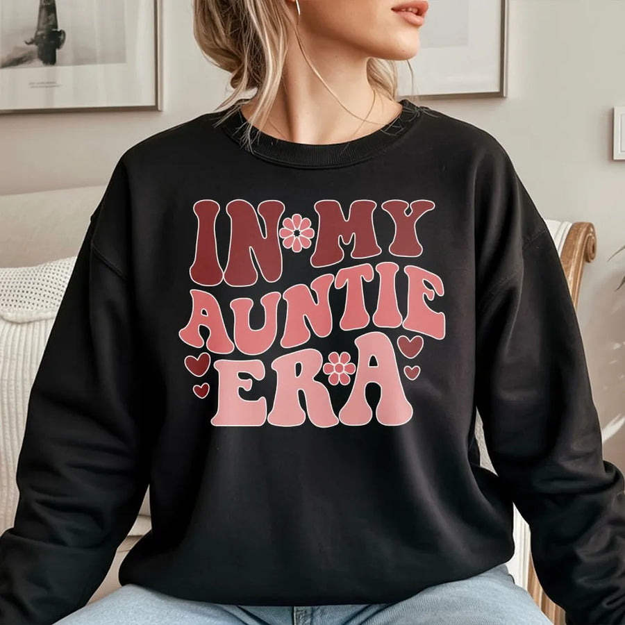 In My Auntie Era Sweatshirt | Retro Boho Graphic Pullover | Premium Cotton Blend | Gift For New Aunt or Pregnancy Announcement