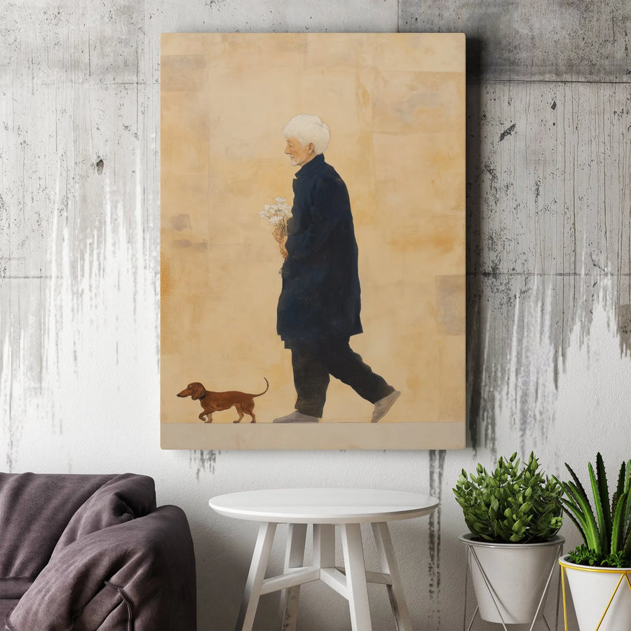 Dachshund and Woman Canvas Print | Minimalist Sketch Style Wall Art | Premium 1.25" Thick Gallery Wrap | Collector's Gift for Dog Lover Home Decor