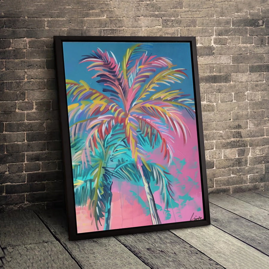 Colorful Abstract Palm Tree Canvas Wall Art | Vibrant Tropical Coastal Decor | Premium Gallery Wrap Print | Modern Living Room Bedroom Gift