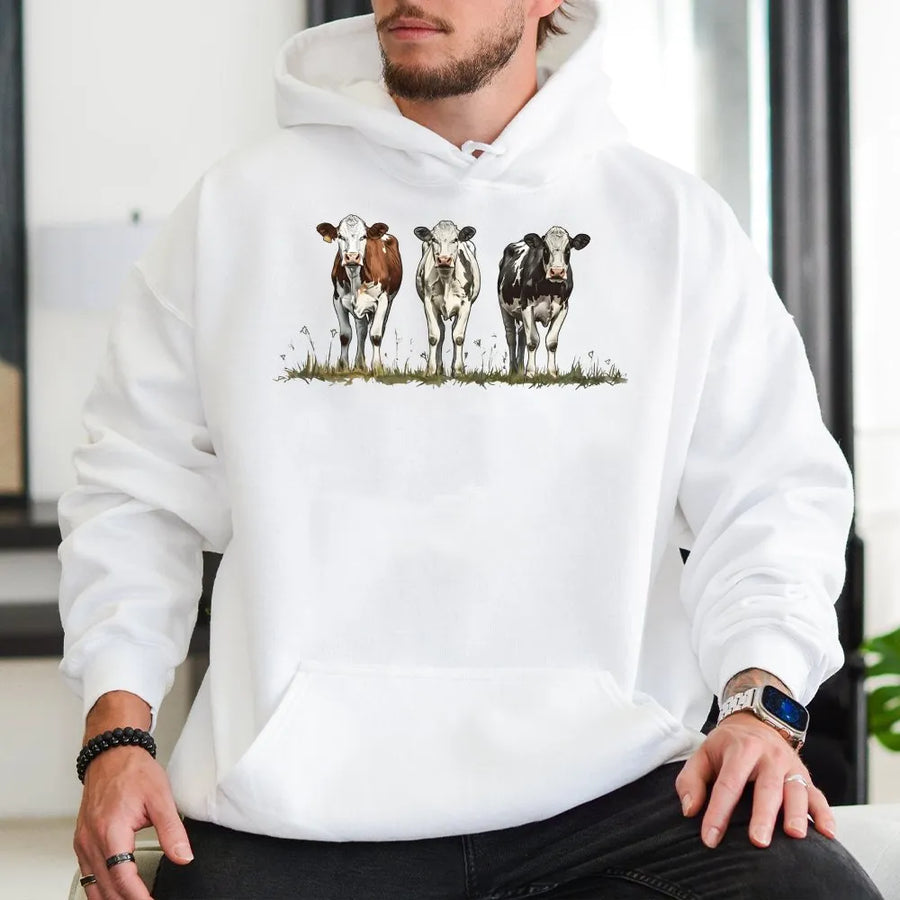 Western Cow Hoodie | Realistic Three Cows Graphic | Premium Comfort Colors Cotton | Farmhouse Style Gift for Cow Lover