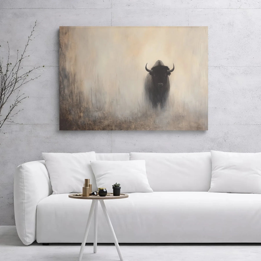 American Bison Canvas Art | Misty Wildlife Wall Decor | Premium 1.25" Gallery Wrap | Western Living Room Farmhouse Wall Hanging