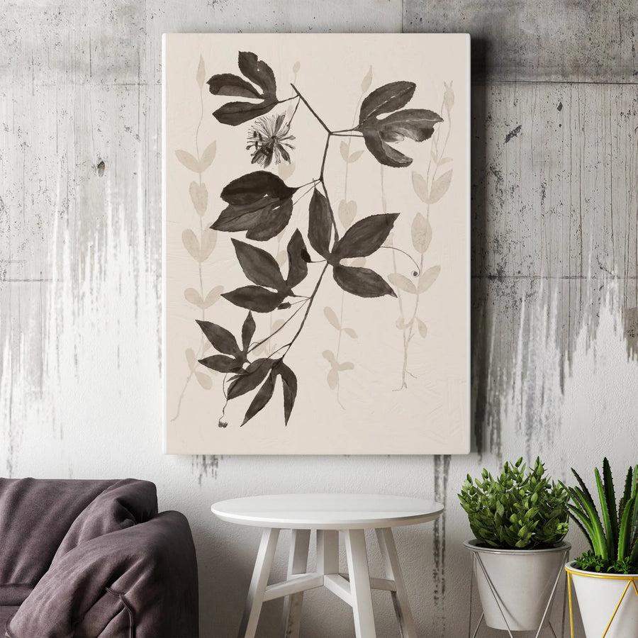 Botanical Vertical Canvas Print | Minimalist Passion Flower Art | Premium 1.25" Gallery Wrapped Wall Decor | Modern Neutral Home & Office Gift