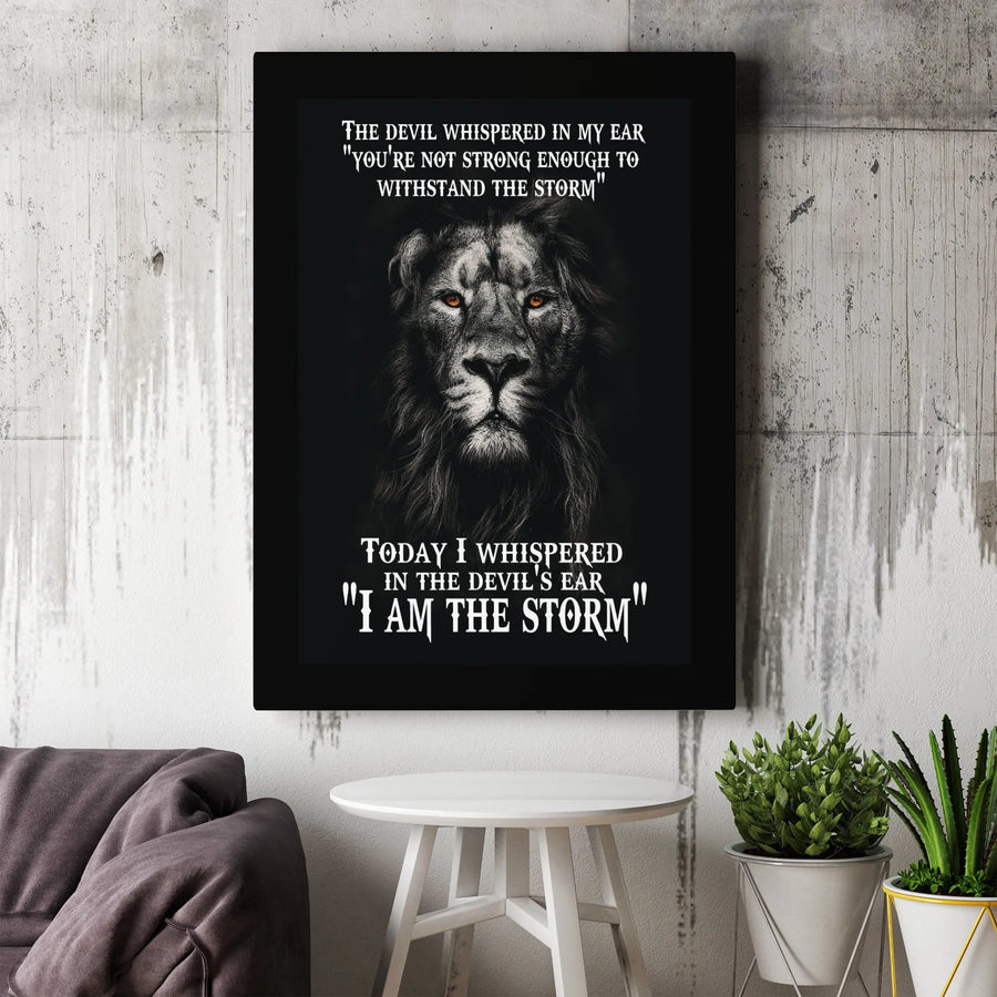 Lion I Am The Storm Canvas Wall Art | Inspirational Quote Art | Premium Gallery Wrapped Canvas | Motivational Gift for Men, Office & Gym Decor