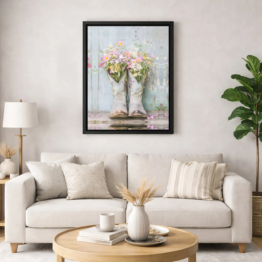 Wildflower Cowboy Boots Wall Art | Rustic Western Floral Canvas Print | Premium Fade-Resistant Decor | Farmhouse Aesthetic Gift for Her